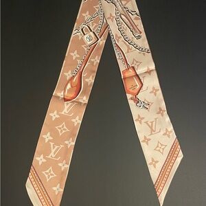 Louis Vuitton Silk Scarf/bandeau/Twilly Tan and Cream Monogram